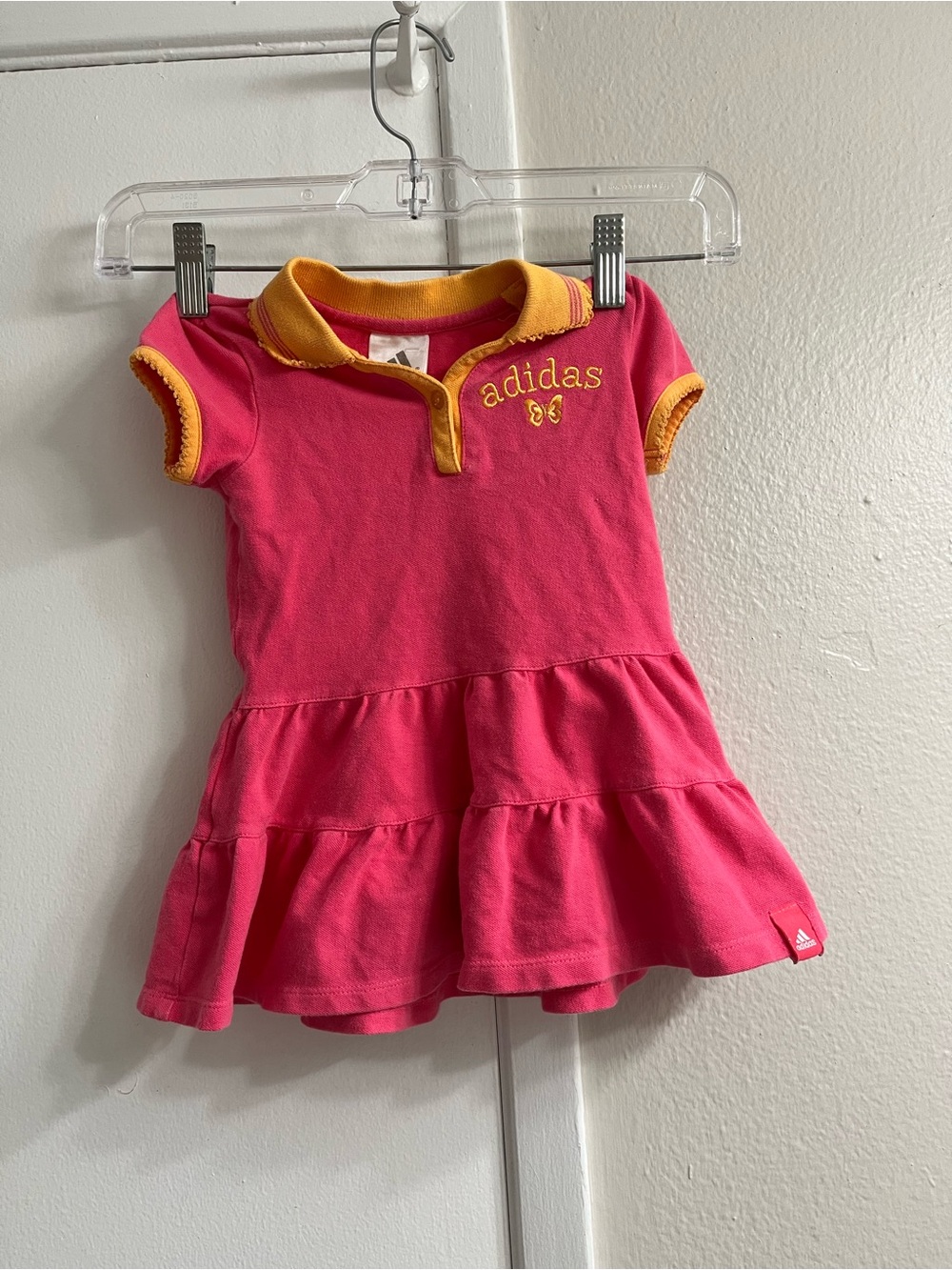 adidas Pink Polo-Tiered Dress with Yellow Trim